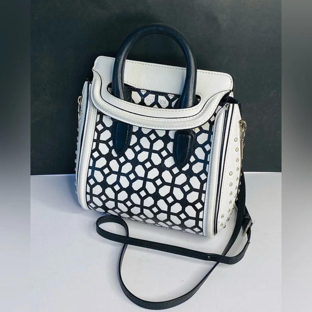 Alexander McQueen Black and White Lattice Satchel - Picture 2 of 16